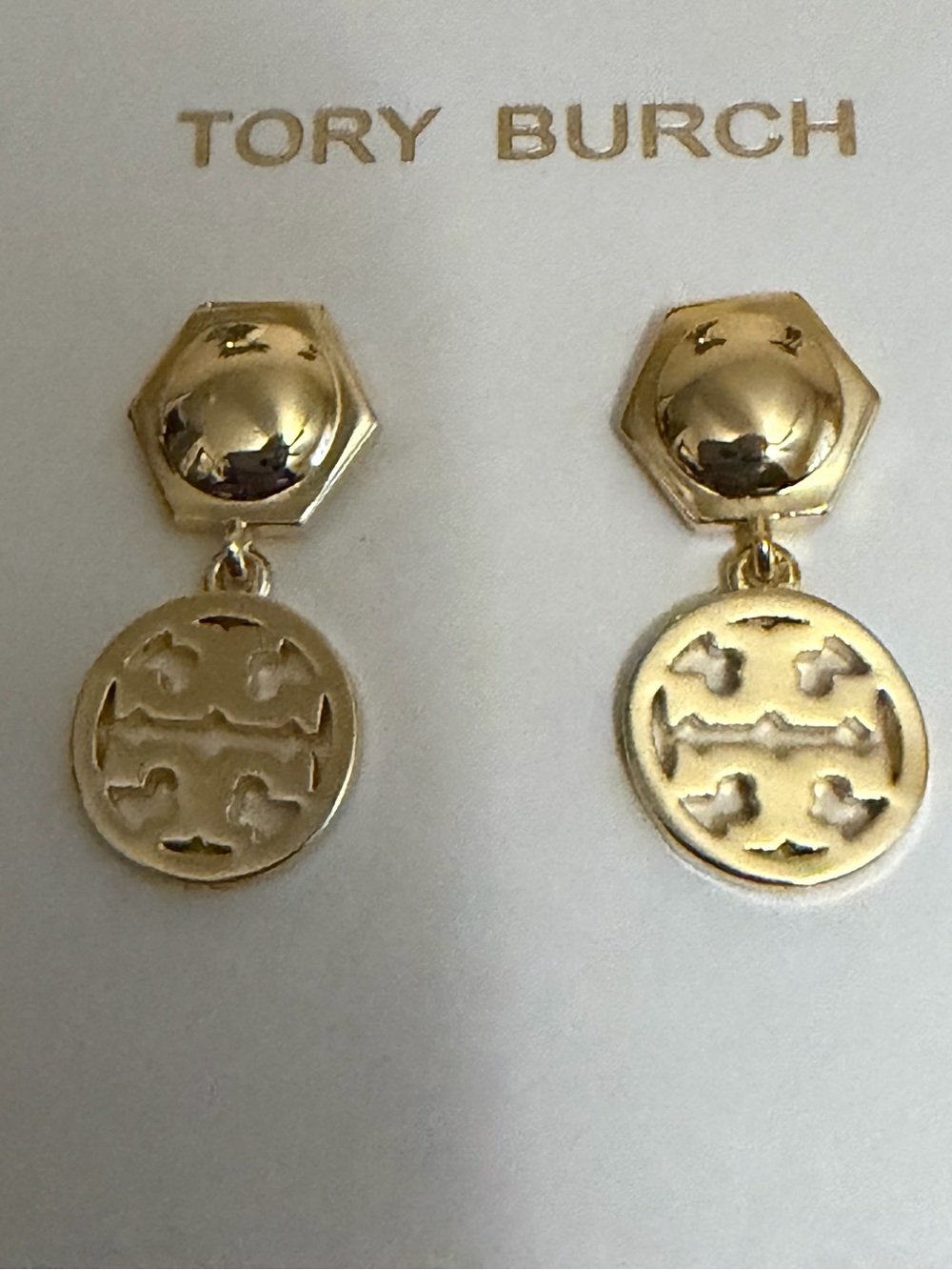 Tory Burch Logo Hexagon Circle Drop Earrings - Picture 6 of 6